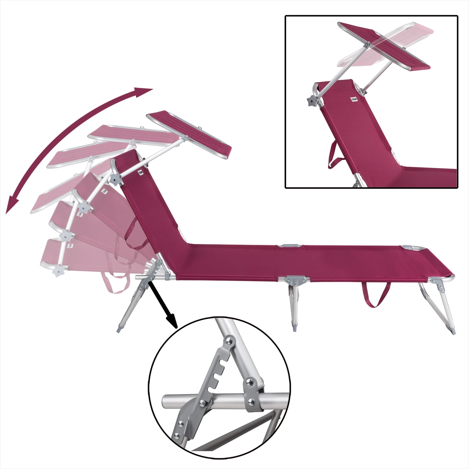 Sonnenliege Ibiza 2er-Set Rot Alu Mit Sonnendach – Bild 4