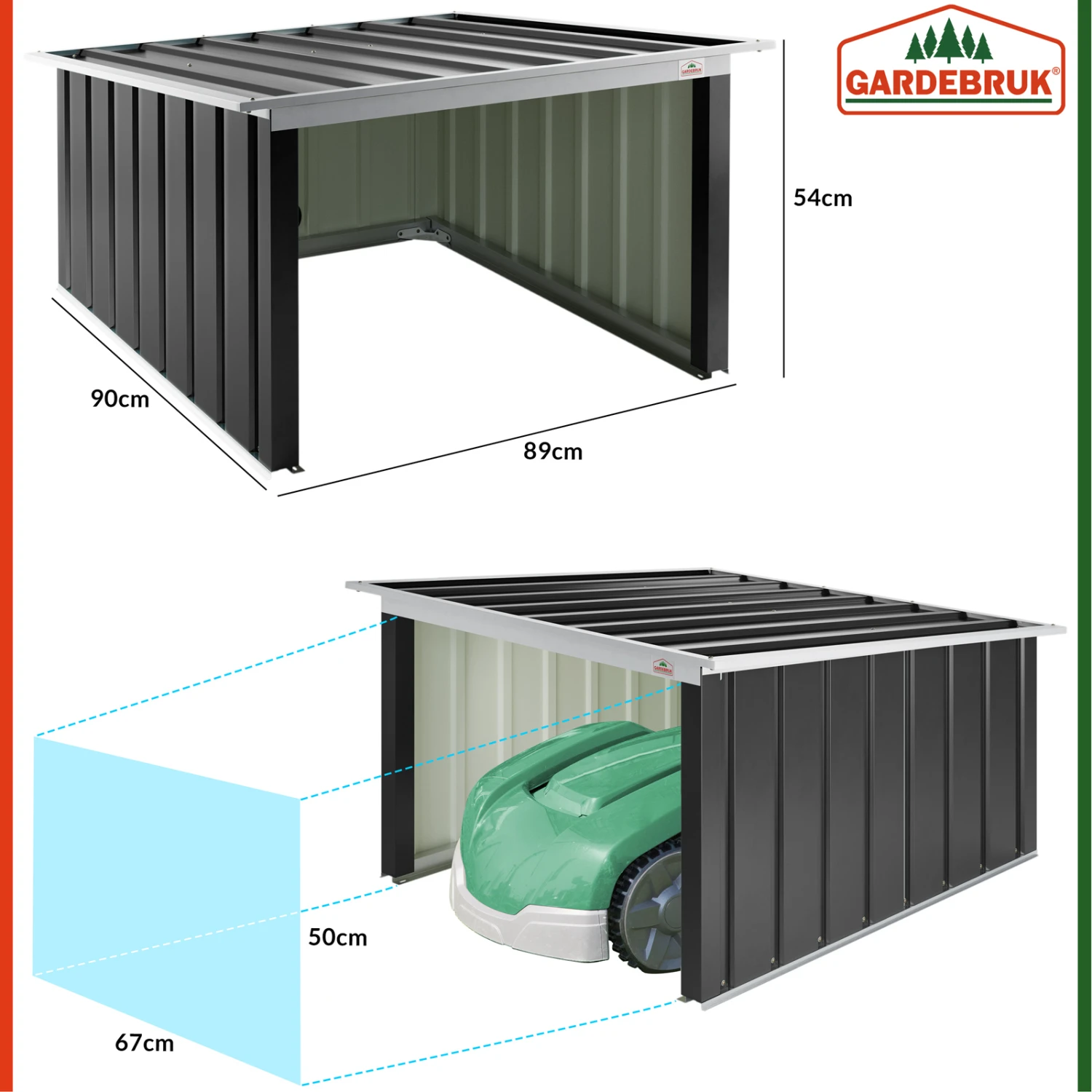Mähroboter Garage Anthrazit Metall 89x90x54cm – Bild 2