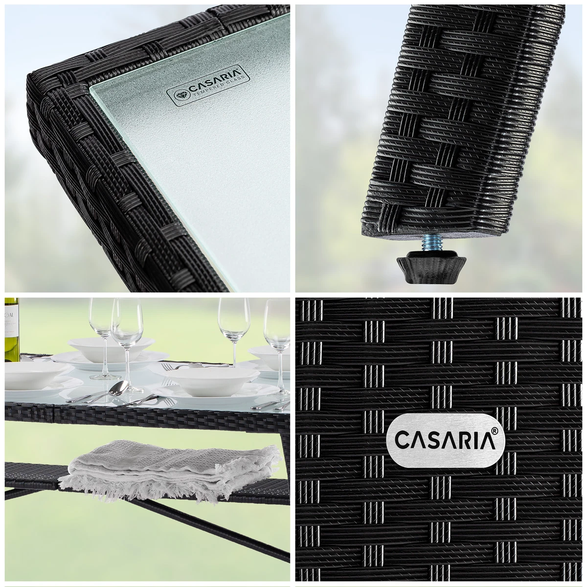 Polyrattan Gartentisch Takeo Schwarz 190x90x74cm Glas – Bild 4