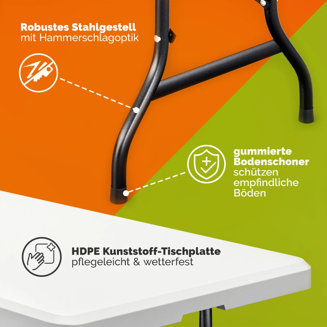 Gartentisch Weiß Kunststoff 220x70x72cm Klappbar – Bild 4
