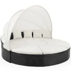 Polyrattan Sonneninsel Schwarz/Creme Ø230cm