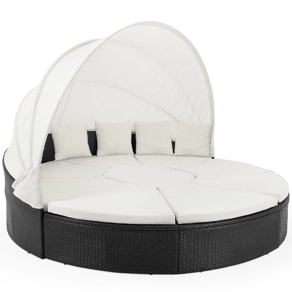 Polyrattan Sonneninsel Schwarz/Creme Ø230cm