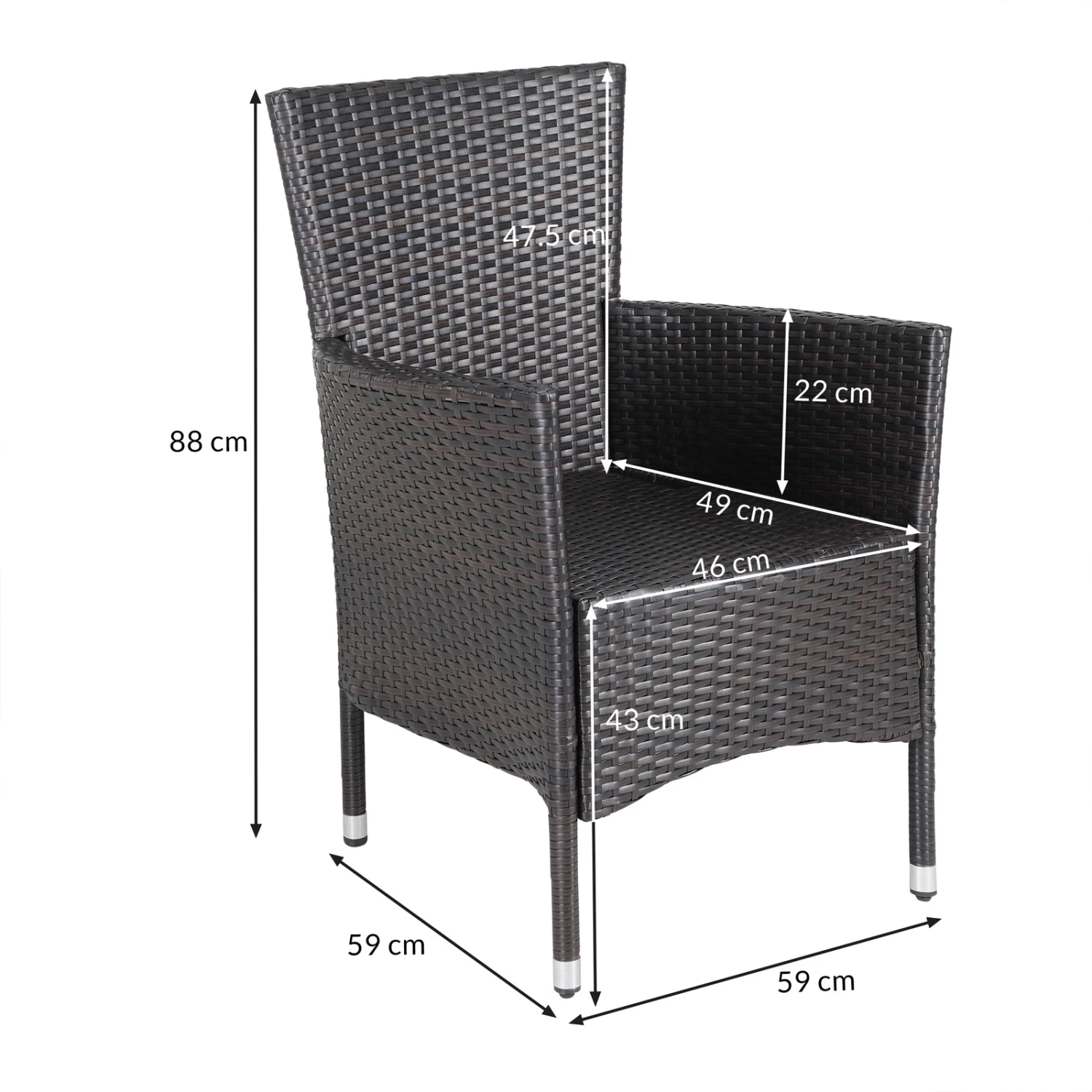 Polyrattan Gartenstuhl 2er-Set Braun/Creme Stapelbar – Bild 6