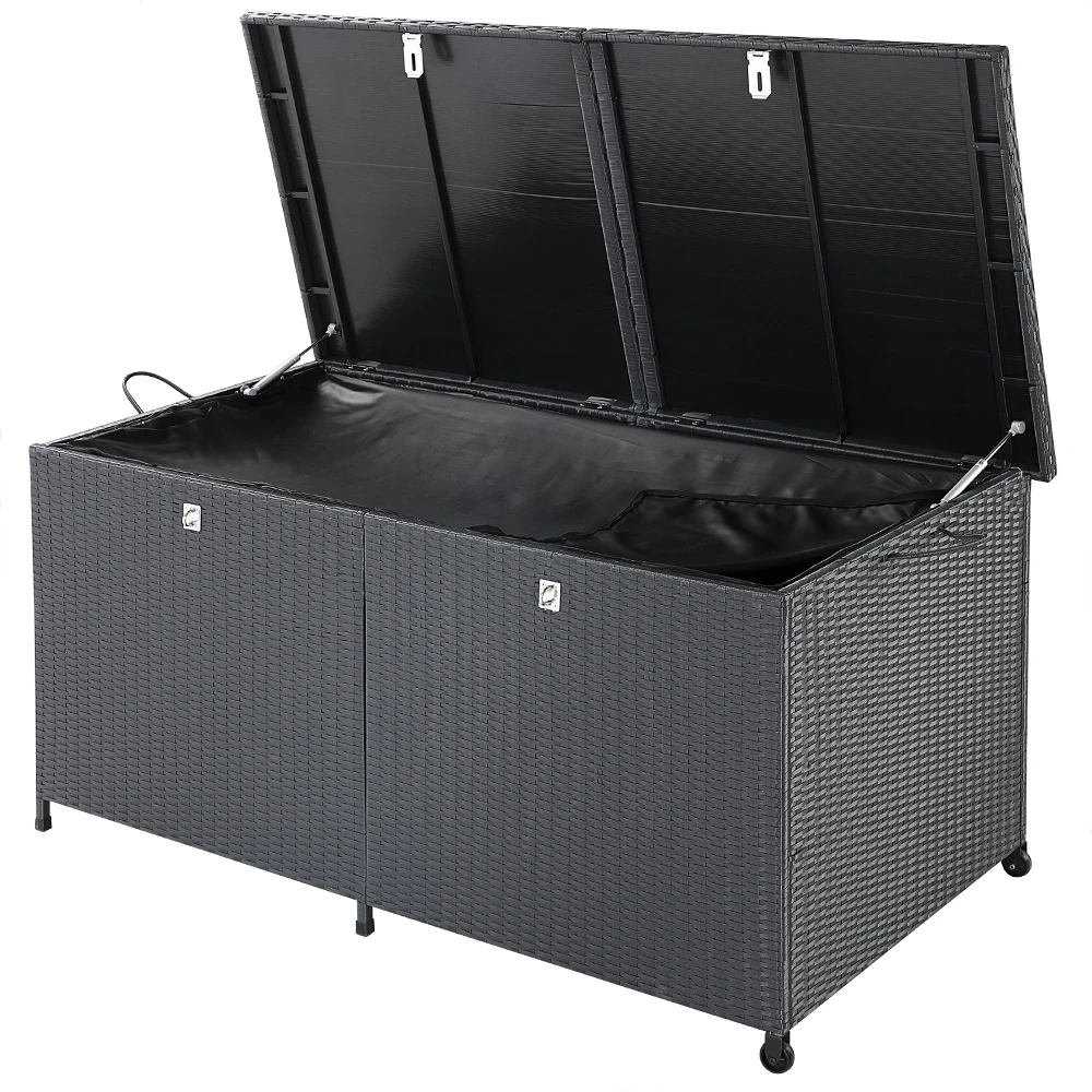 Polyrattan-Auflagenbox Schwarz 150x77x73cm Mit Rollen – Bild 10
