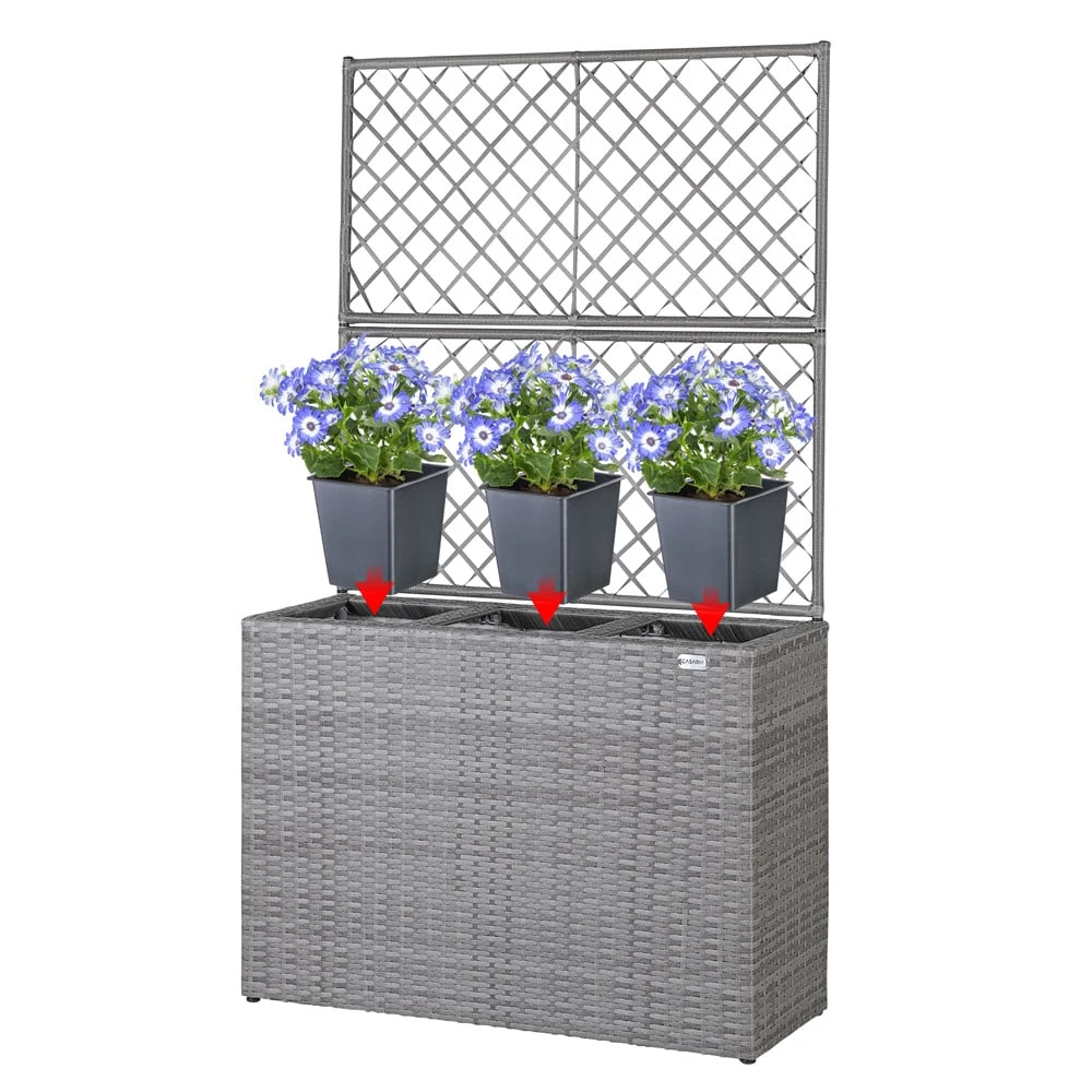 Polyrattan Blumenkasten Mit Rankgitter Grau – Bild 7