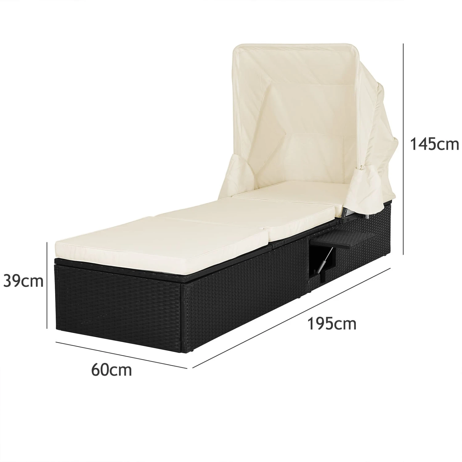 Polyrattan Sonnenliege Schwarz/Creme 195x60x39/145cm â Bild 4
