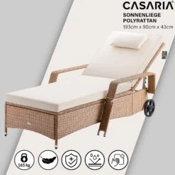Polyrattan Sonnenliege Creme/Creme 193x90x43cm