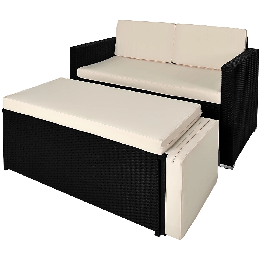 Polyrattan Bank Schwarz/Creme Mit Stauraum – Bild 6
