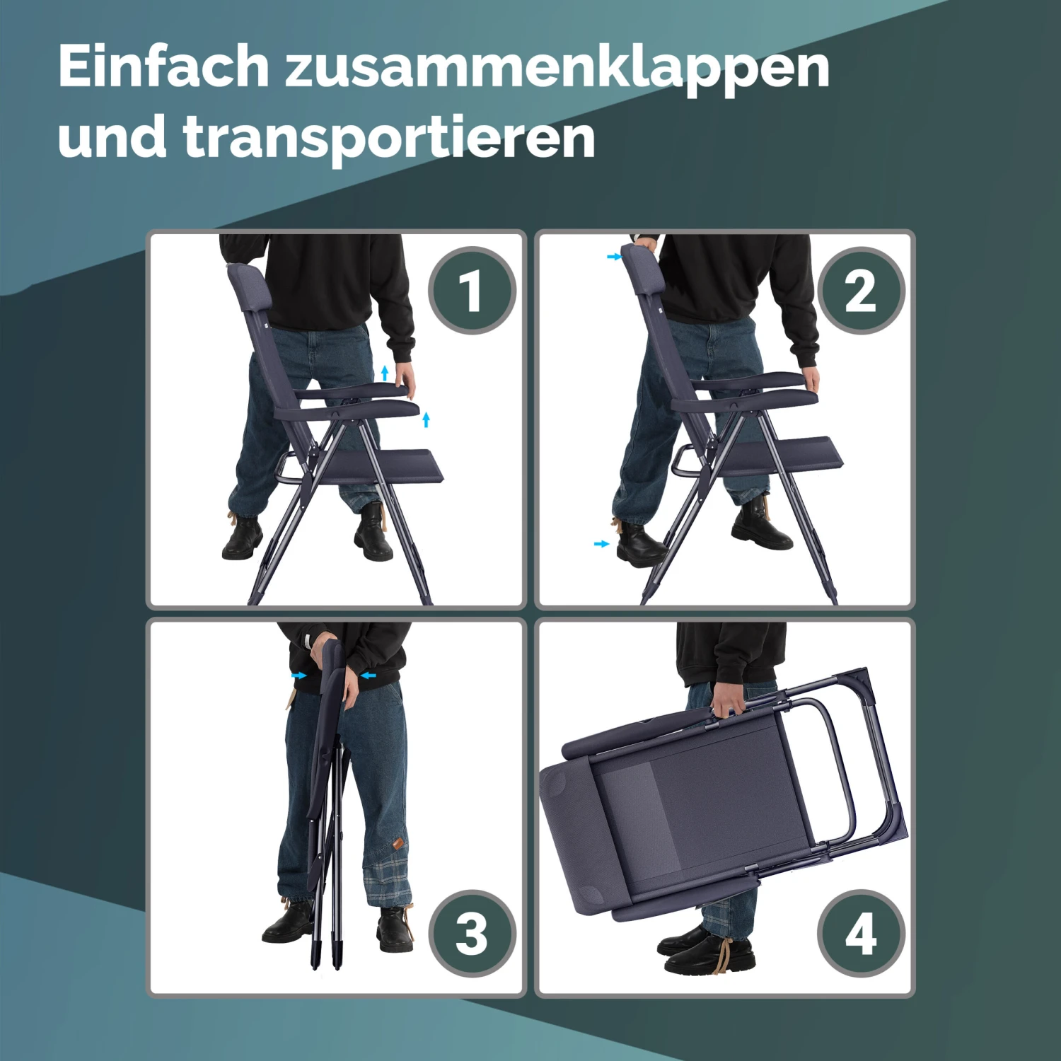 Gartenstuhl 2er-Set Anthrazit Alu Klappbar – Bild 3