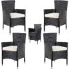 Polyrattan Gartenstuhl 4er-Set Schwarz/Creme Stapelbar