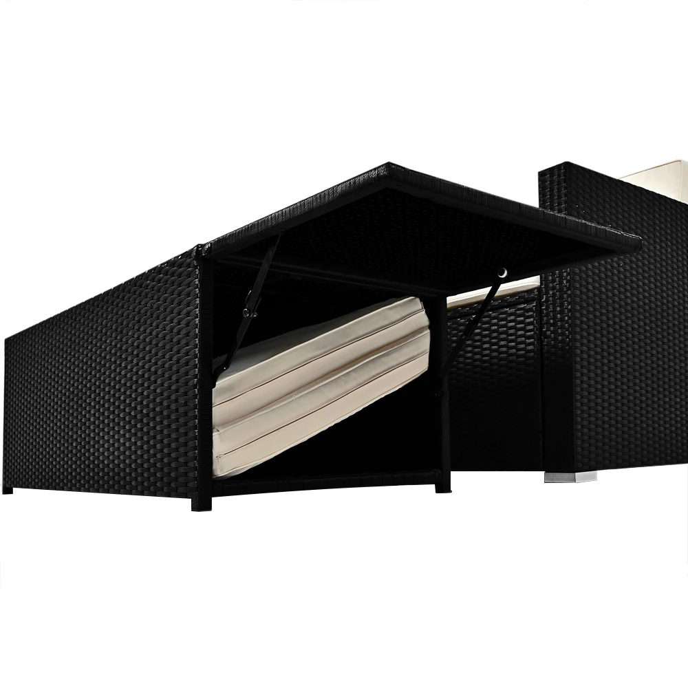 Polyrattan Bank Schwarz/Creme Mit Stauraum – Bild 5