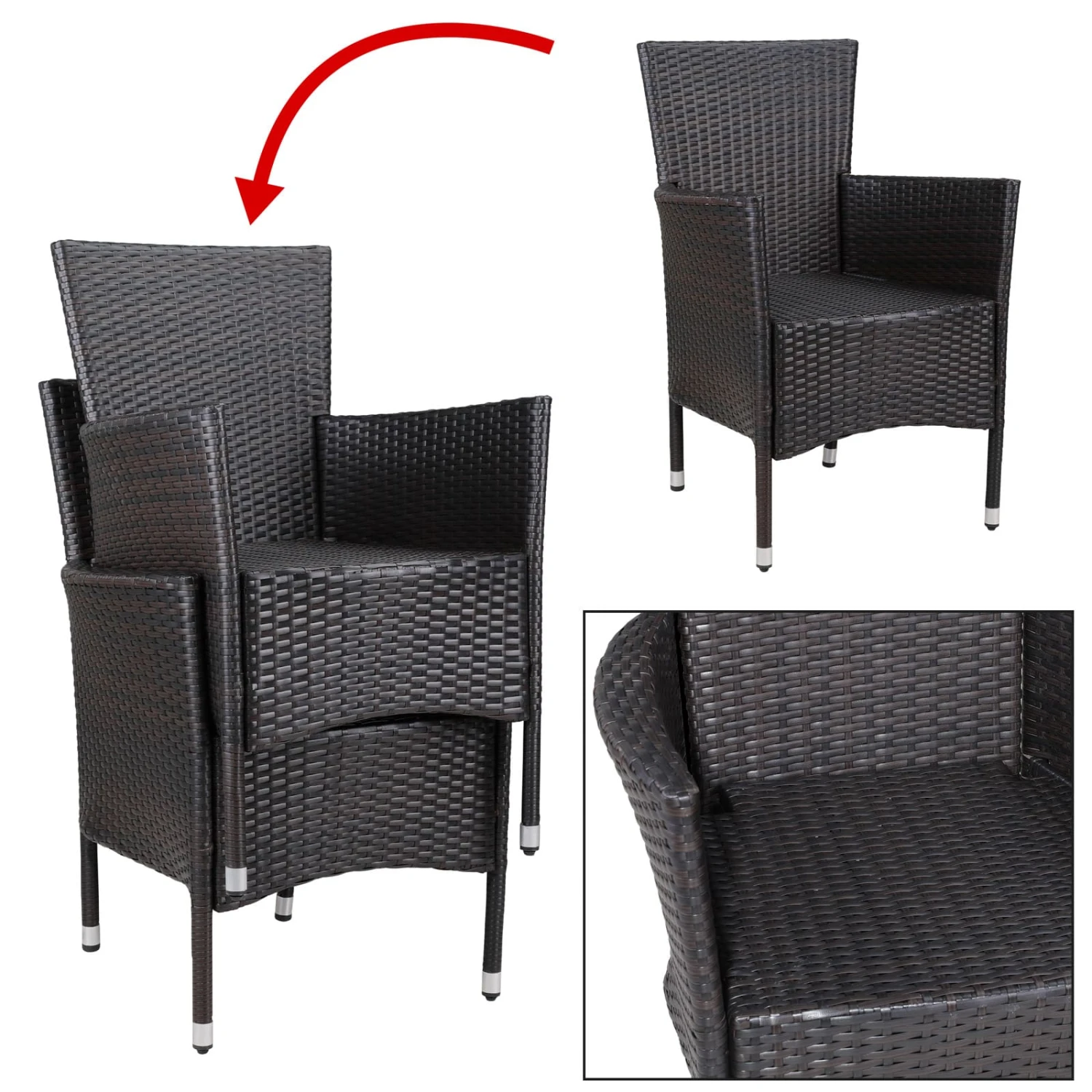 Polyrattan Gartenstuhl 6er-Set Braun Stapelbar – Bild 2