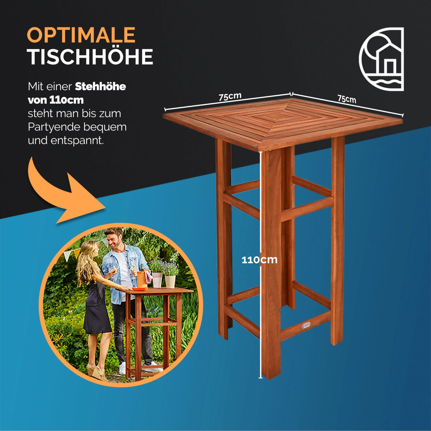 Stehtisch Akazienholz 75x75x110cm – Bild 5