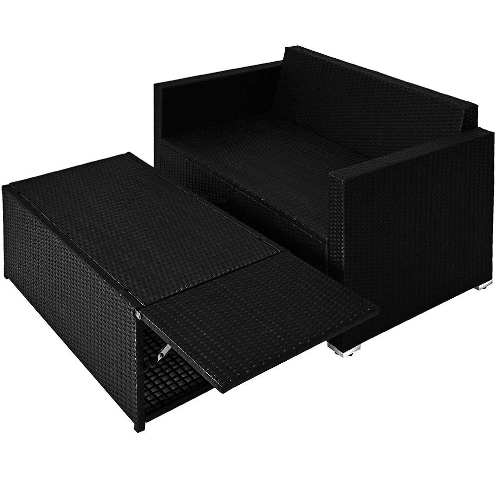 Polyrattan Bank Schwarz/Creme Mit Stauraum – Bild 12