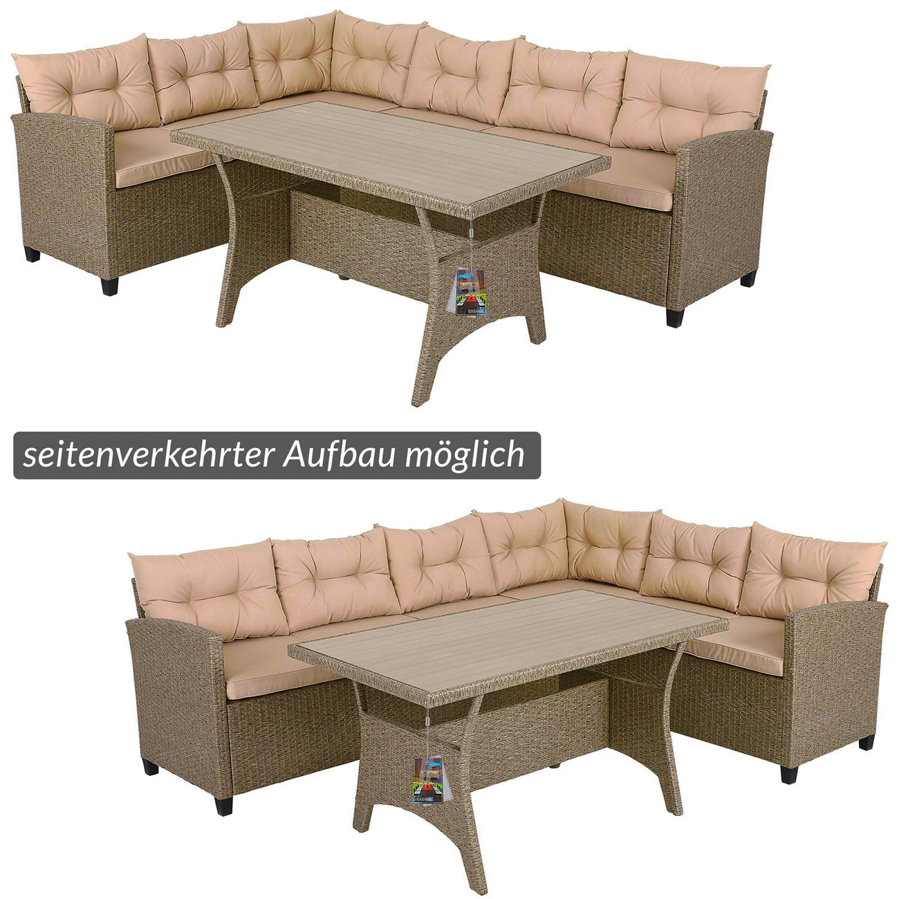 Polyrattan Ecklounge Creme/Beige Inkl. Kissen – Bild 8