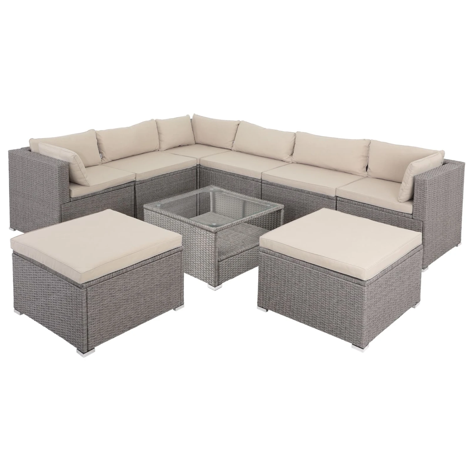 Polyrattan Ecklounge XXL Creme/Beige Inkl. Kissen