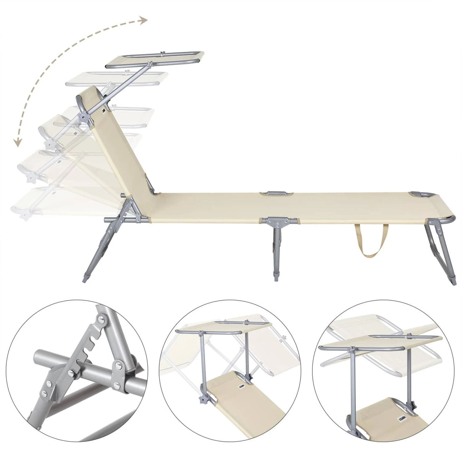 Sonnenliege Hawaii Beige Alu 195x60x30cm – Bild 5