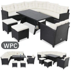 Polyrattan Ecklounge Schwarz/Creme Inkl. Kissen