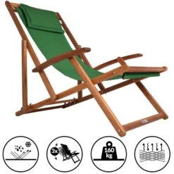 Sonnenliege GrĂĽn Akazienholz 94x60x94cm