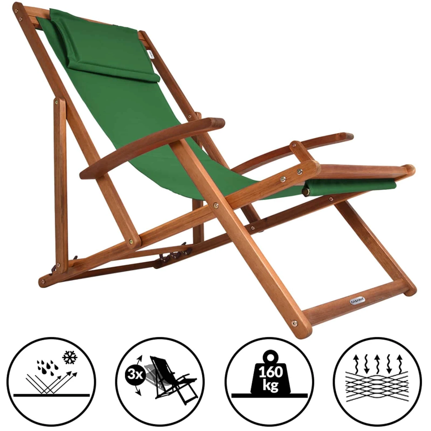 Sonnenliege Grün Akazienholz 94x60x94cm