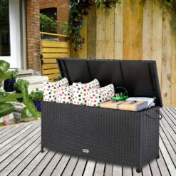 Polyrattan Auflagenbox Schwarz 122x56x61cm Griffe