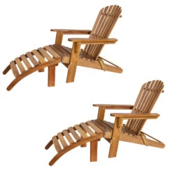 Liegestuhl Adirondack 2er-Set Akazienholz + Fußstützen