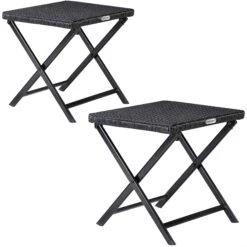 Polyrattan Klapphocker Rom 3in1 2er-Set Schwarz