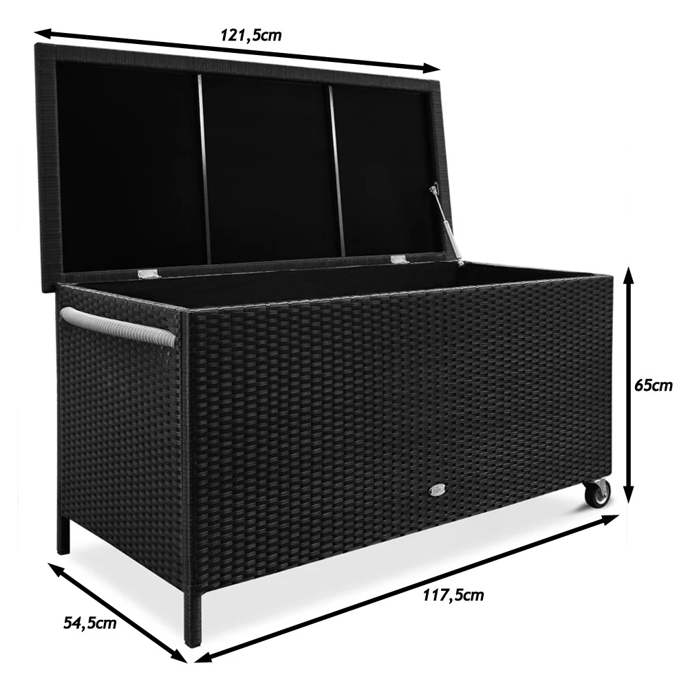 Polyrattan-Auflagenbox Schwarz 117,5x55x64,5cm Mit Rollen â Bild 7