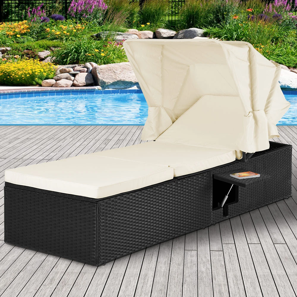 Polyrattan Sonnenliege Schwarz/Creme 195x60x39/145cm â Bild 2