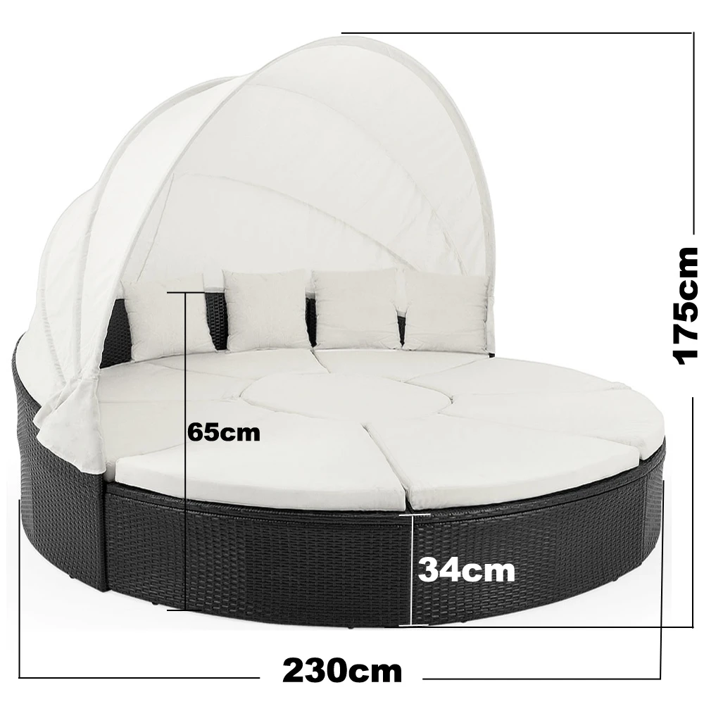 Polyrattan Sonneninsel Schwarz/Creme Ø230cm – Bild 6