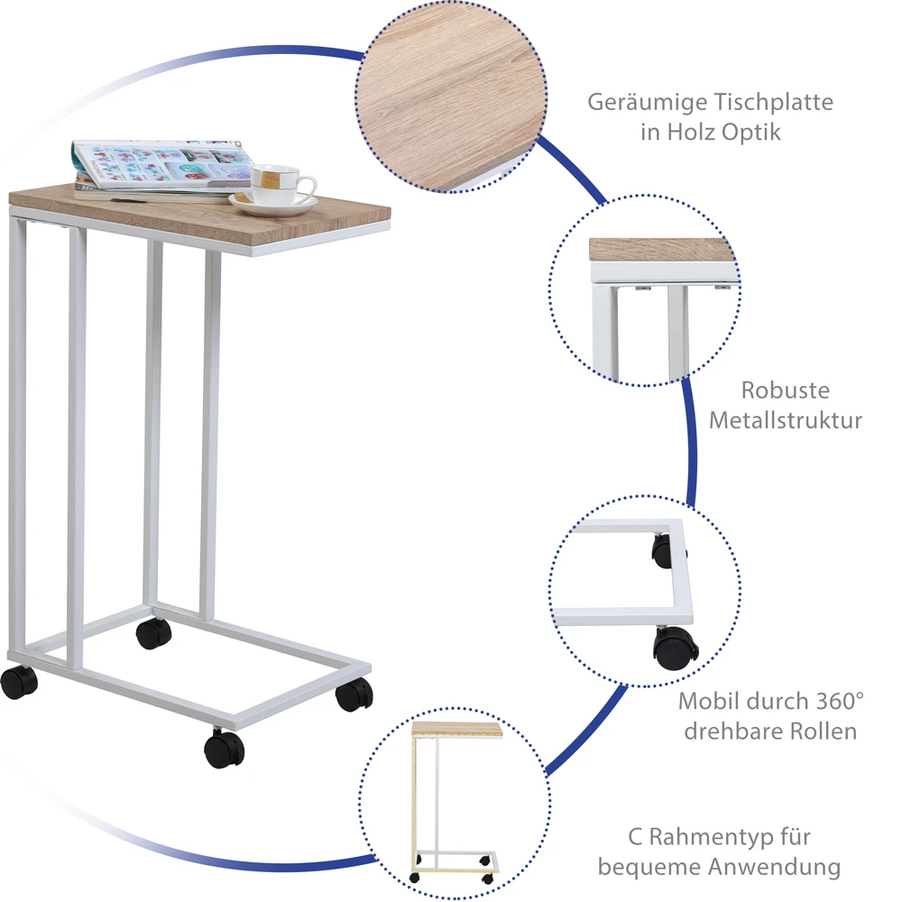 Beistelltisch Weiß 50x35x65/70cm Mit Rollen – Bild 6