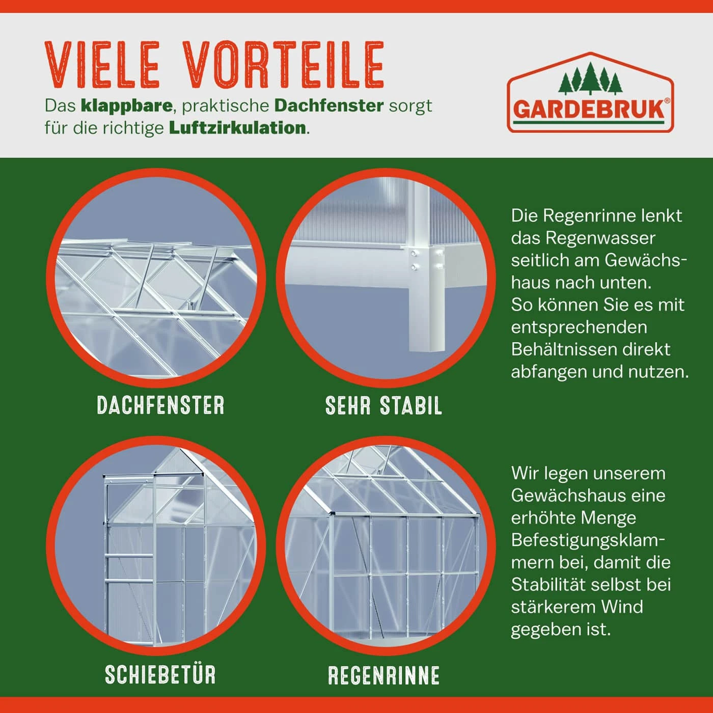Alu Gewächshaus 250x190x195cm Mit Fundament – Bild 2