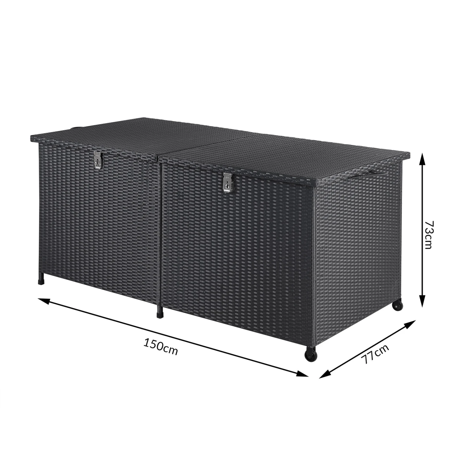 Polyrattan-Auflagenbox Schwarz 150x77x73cm Mit Rollen – Bild 19
