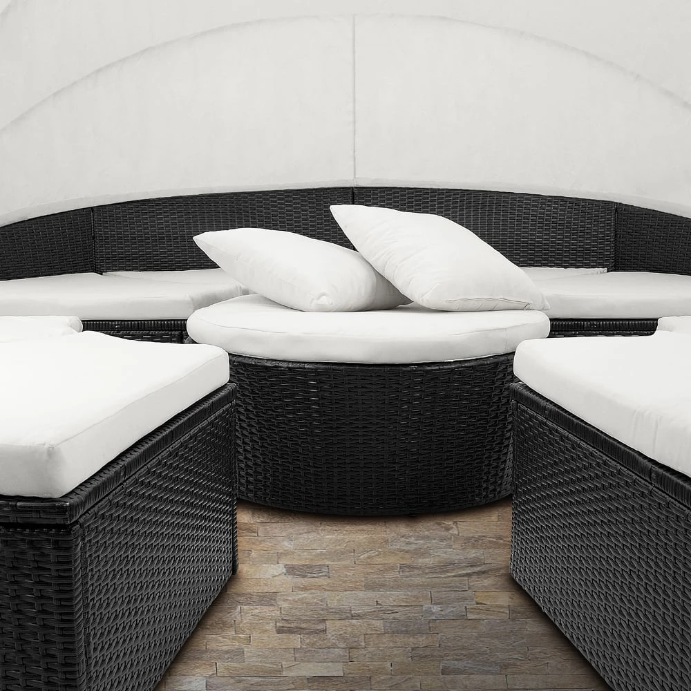 Polyrattan Sonneninsel Schwarz/Creme Ø230cm – Bild 7