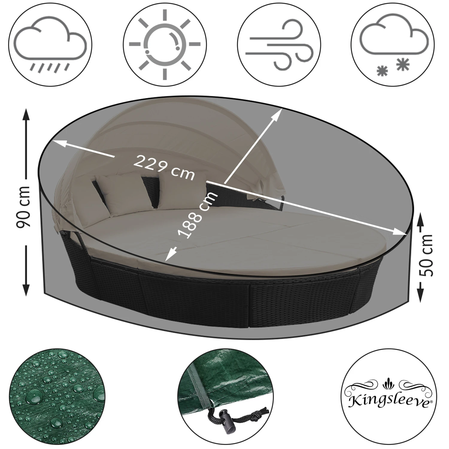 Abdeckung Sonneninsel Grün 230x180x90/50cm