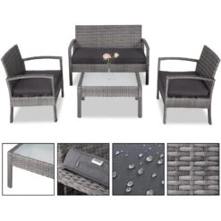 Polyrattan Garten-Sitzgruppe 4-tlg. Grau/Anthrazit