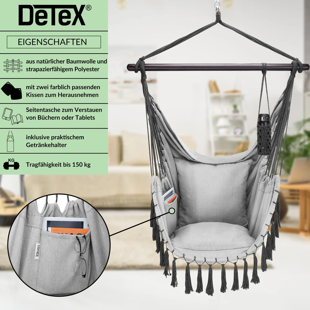 Hängesessel Hellgrau 170x100x150cm – Bild 3