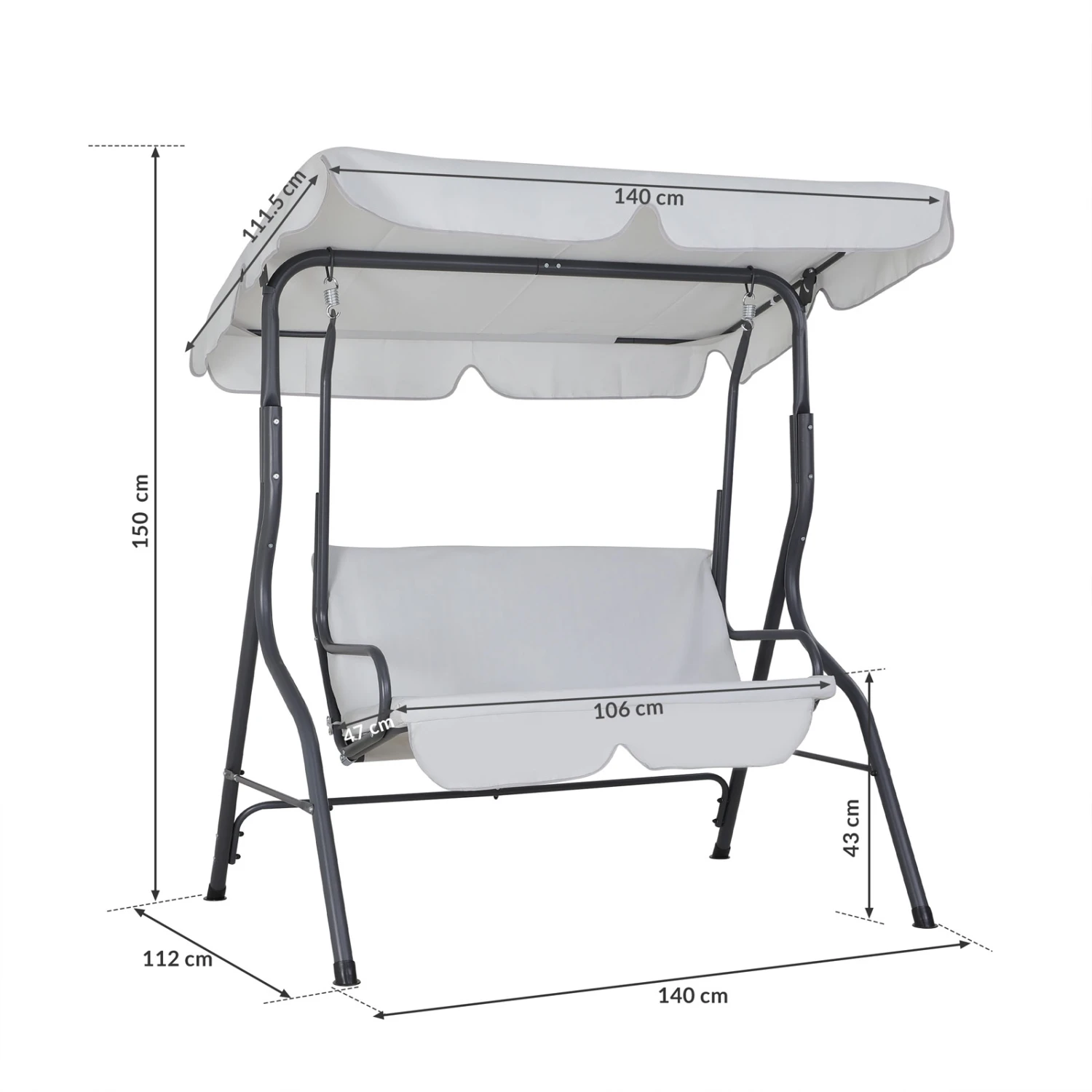 Hollywoodschaukel Hellgrau Mit Sonnendach – Bild 6