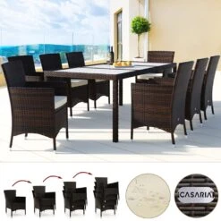 Polyrattan Garten-Sitzgruppe Turin 9-tlg. Braun Stapelbar