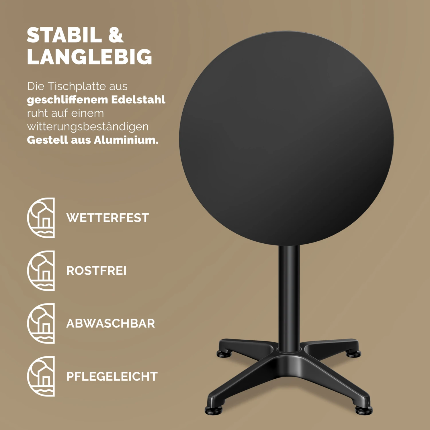 Stehtisch 2er-Set Schwarz Alu Ø60cm Klappbar, Höhenverstellbar – Bild 5