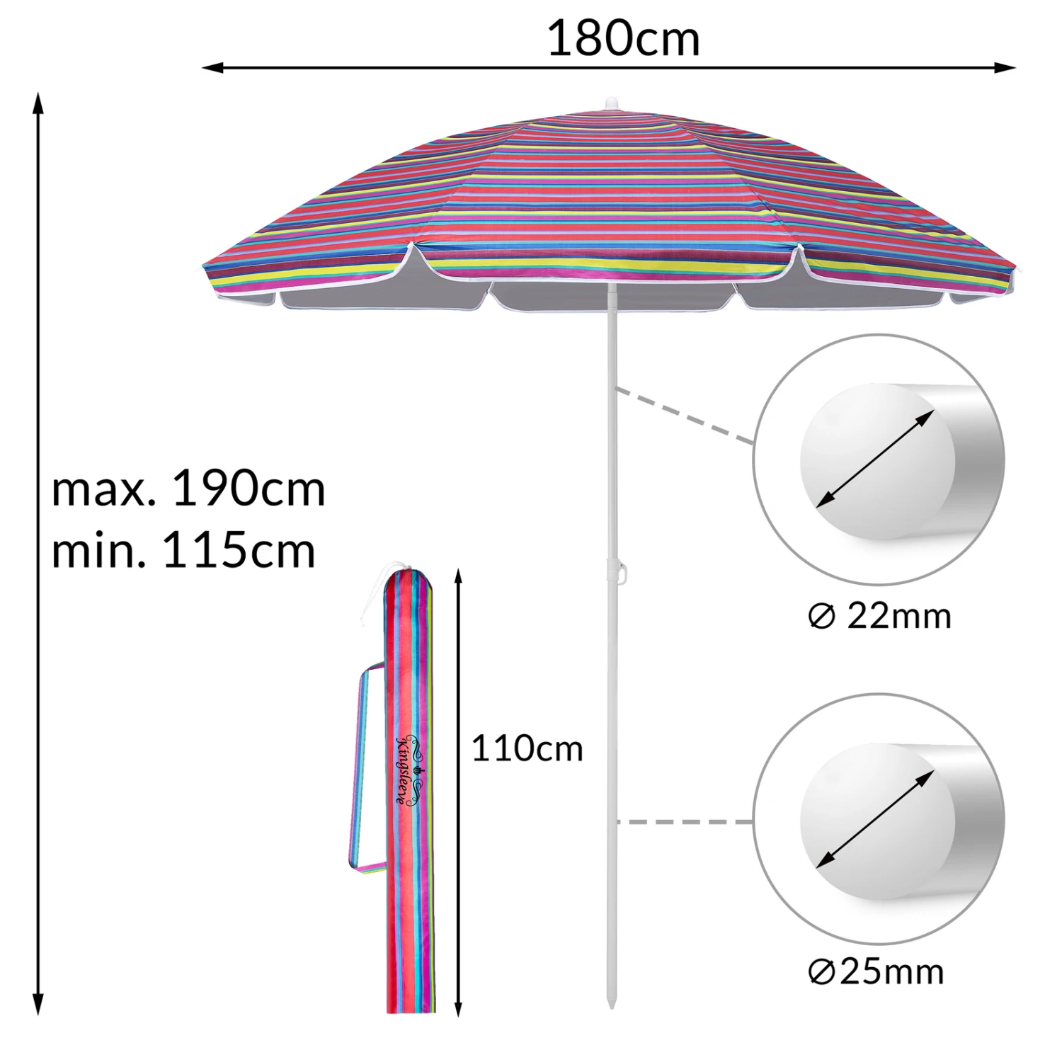 Sonnenschirm Cyprus Bunt 180cm Neigefunktion – Bild 3