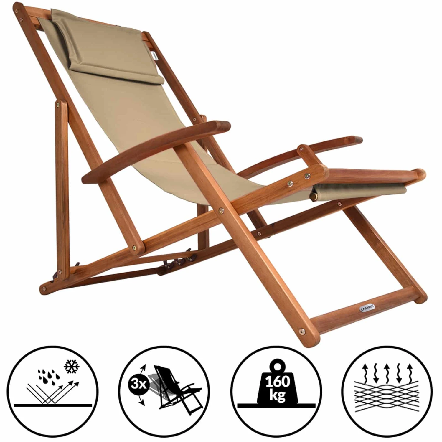 Sonnenliege Creme Akazienholz 94x60x94cm