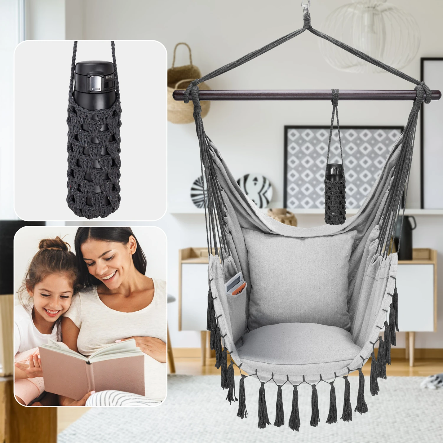 Hängesessel Hellgrau 170x100x150cm – Bild 8