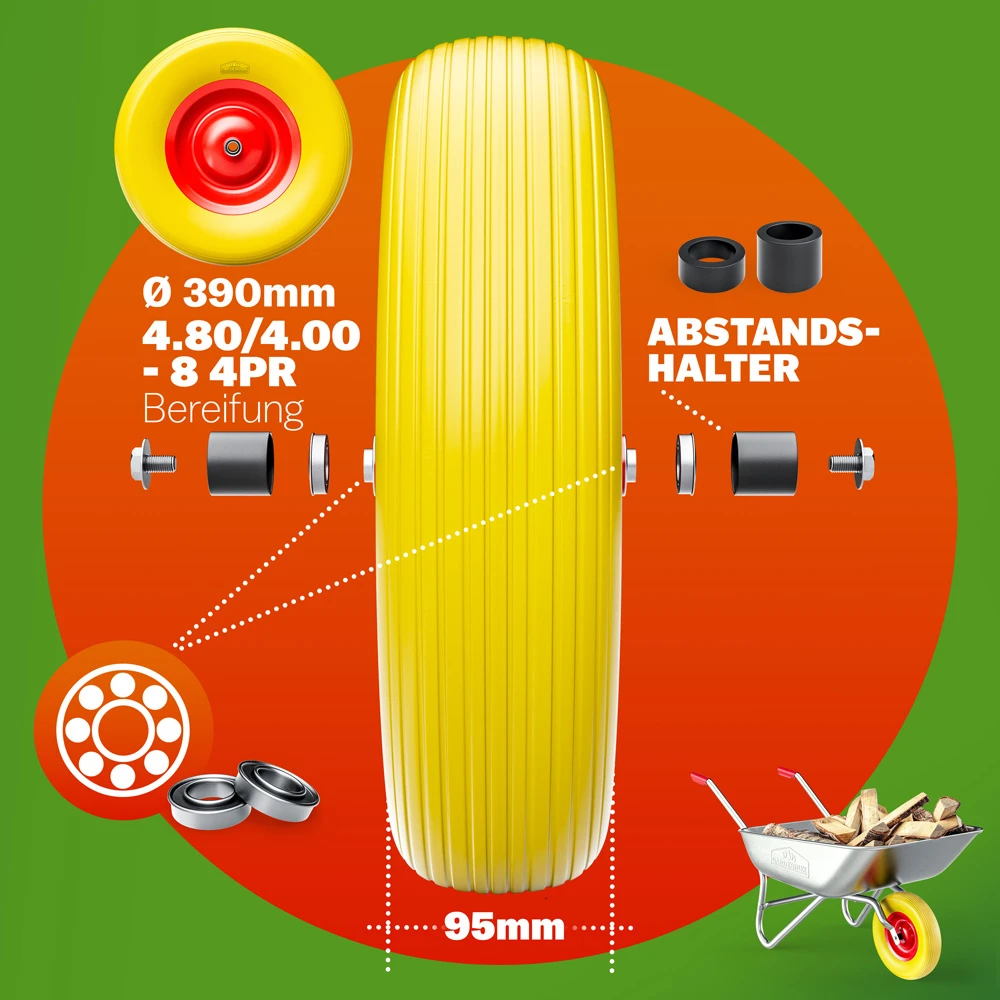 Schubkarrenrad Gelb PU-Schaum Inkl. Achse – Bild 5