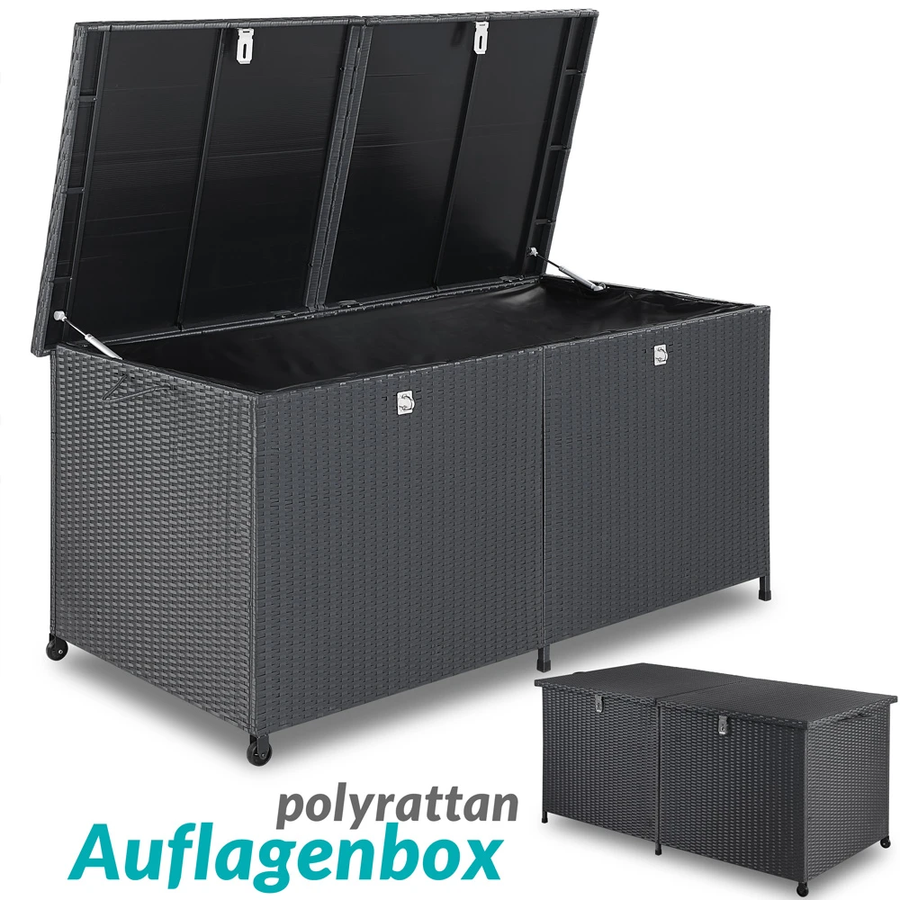Polyrattan-Auflagenbox Schwarz 150x77x73cm Mit Rollen – Bild 2