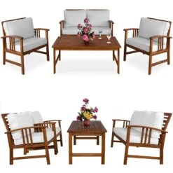 Garten-Sitzgruppe Atlas 4-tlg. Creme Akazienholz