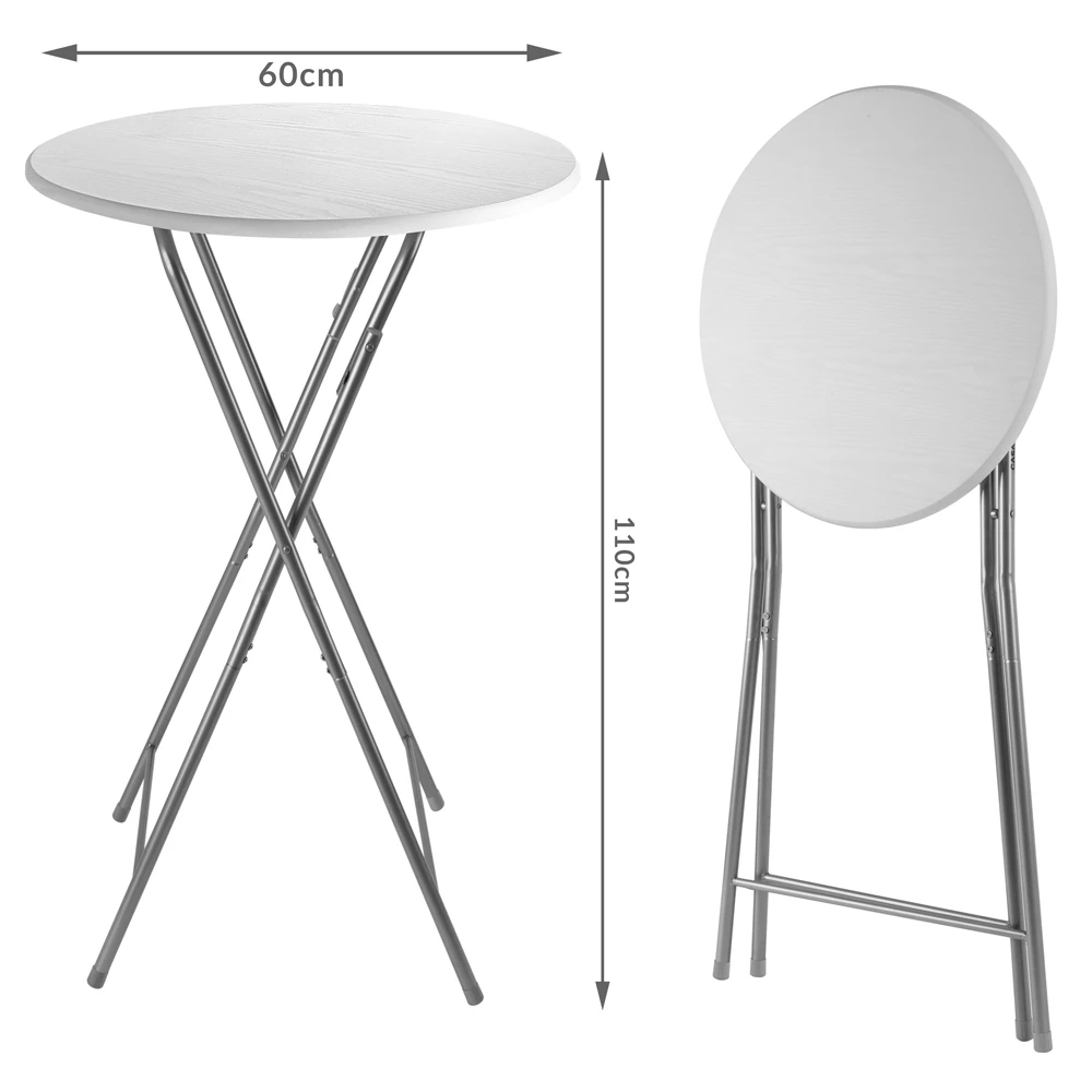 Stehtisch 2er-Set Weiß Holzdekor Ø60cm Klappbar – Bild 6