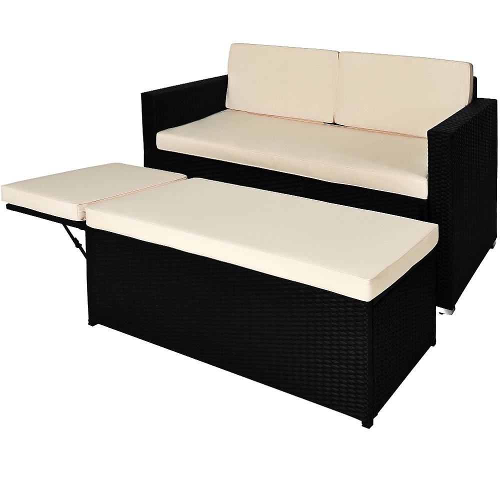 Polyrattan Bank Schwarz/Creme Mit Stauraum – Bild 8