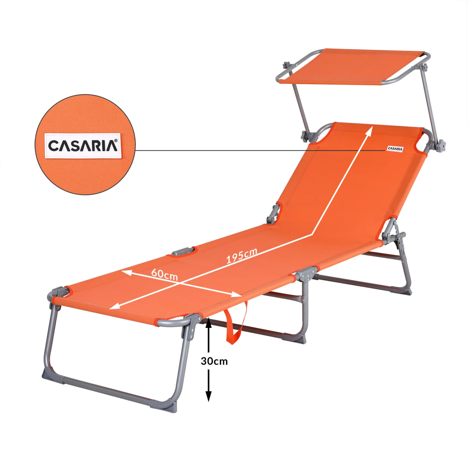 Sonnenliege Hawaii 2er-Set Orange Alu 195x60x30cm – Bild 5