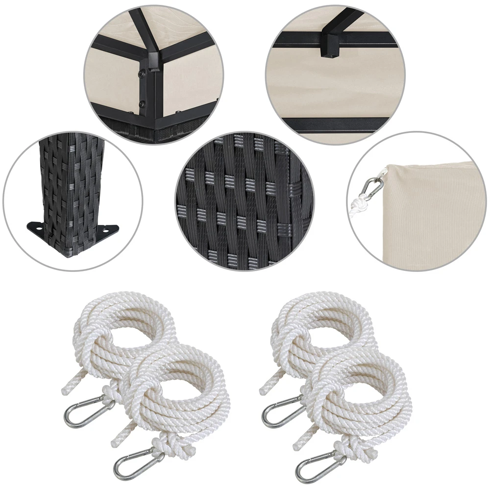 Polyrattan Pavillon Schwarz/Creme 3x3m â Bild 7